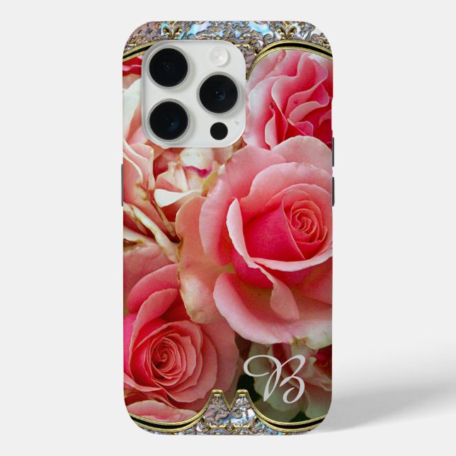 Rose Juxtapose Monogramm Case-Mate iPhone Hülle (Rückseite)