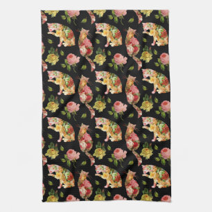 Rose Kitties Vintage Blumen Küchenhandtuch Geschirrtuch