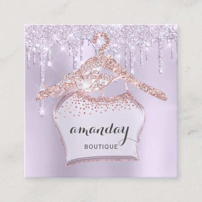 Rose Kleiderhanger Kleidung Boutique Lila Tropfen Quadratische Visitenkarte (Vorderseite)