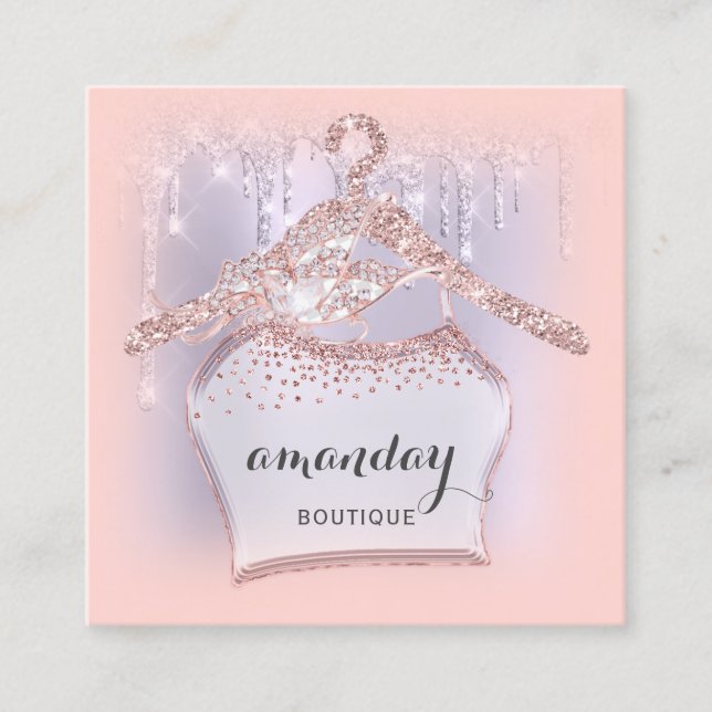 Rose Kleidung Kleidung Mode Blog Lila Tropfen Quadratische Visitenkarte (Vorderseite)