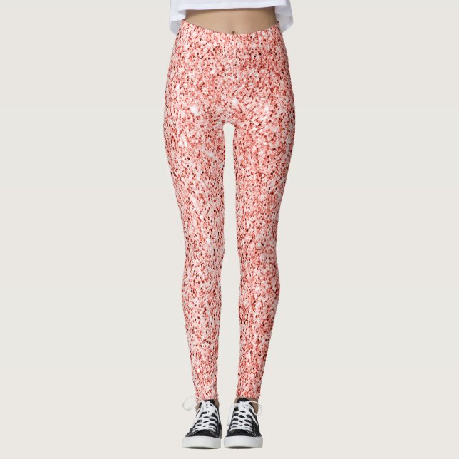 Rose Korallenlicht Glitzer Imitate Glitzern Leggin Leggings (Vorderseite)
