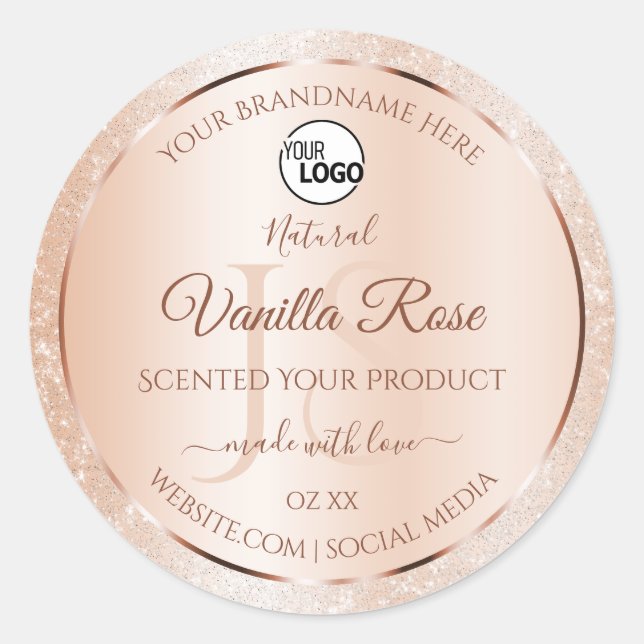 Rose-Korallenmarken Initialen Logo hinzufügen Runder Aufkleber (Vorderseite)