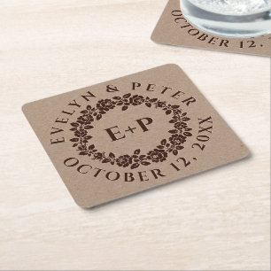 Rose-Kranz auf rustikale Kraftpapierhochzeit Rechteckiger Pappuntersetzer