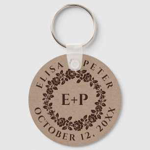 Rose-Kranz auf rustikale Kraftpapierhochzeit Schlüsselanhänger