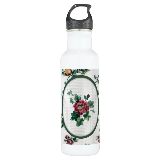 Rose Kreuzstich Trinkflasche (Vorderseite)