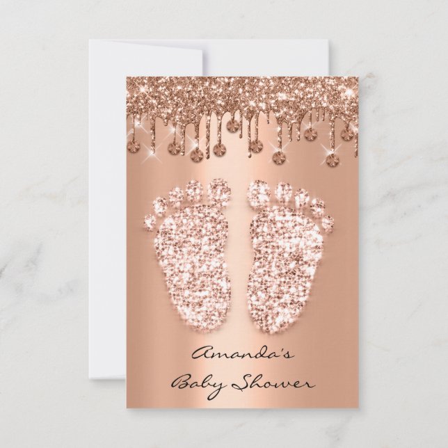 Rose Kupfer Baby Girl Boy Dusche Wenige Tropfen Einladung (Rückseite)