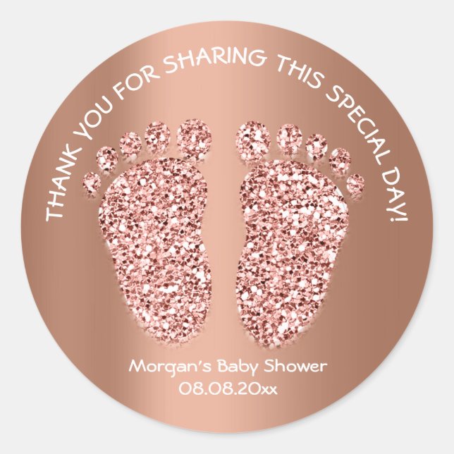 Rose Kupfer Glitzer Feet Baby Dusche Gefallen Viel Runder Aufkleber (Vorderseite)