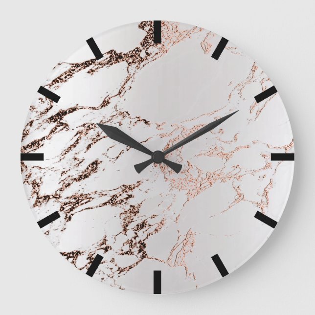 Rose Kupfer Gold Carrara Marmor Schwarzer grauer S Große Wanduhr (Vorderseite)