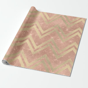 Rose Kupfer Gold Zig Zag Zickzack Streifen Glitzer Geschenkpapier