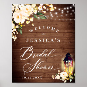 Rose Lantern Rustikales Holz Brautparty Poster