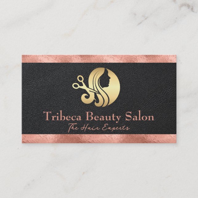 Rose | Leder | Salon-Logo Visitenkarte (Vorderseite)