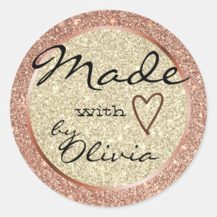 Rose Light Gold Glitzer Made with Liebe Heart Glam Runder Aufkleber
