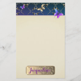 Rose Lila Schmetterlinge mit/Name Briefpapier