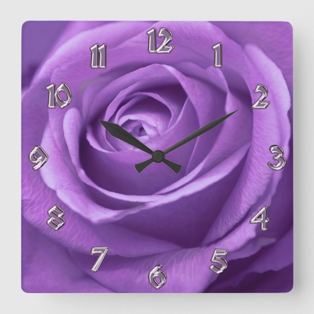 Rose lila und Lavendel Quadratische Wanduhr (Vorderseite)