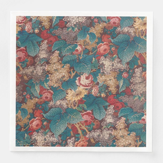 Rose, Lilac, große Blätter Muster Vintager Garten Serviette (Vorderseite)