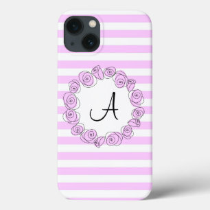 Rose Lilac Monogram Stripe iPad Mini Gehäuse verti iPhone 13 Hülle