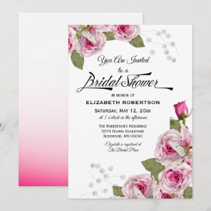 Rose-Lilien-Perlen-Rosa-Junggesellinnenabschied Einladung