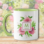 Rose Limon Monogramm Zwei-Tonen-Monogramm Tasse<br><div class="desc">Diese wunderschöne Tasse besticht durch hübsche, in Aquarelltönen gehaltene Rose, Blätter und Knospen, einen quadratischen, weißen Rahmen mit einem innen heißen rosa Platz in der Mitte der Blume. Personalisieren Sie Ihre Daten mit Ihrem Namen und Initial- oder Monogramm. Perfekt für Geburtstagsgeschenke, Muttertagsgeschenk, Geschenk für Ihre Ehefrau, Großmutter oder erhalten Sie...</div>