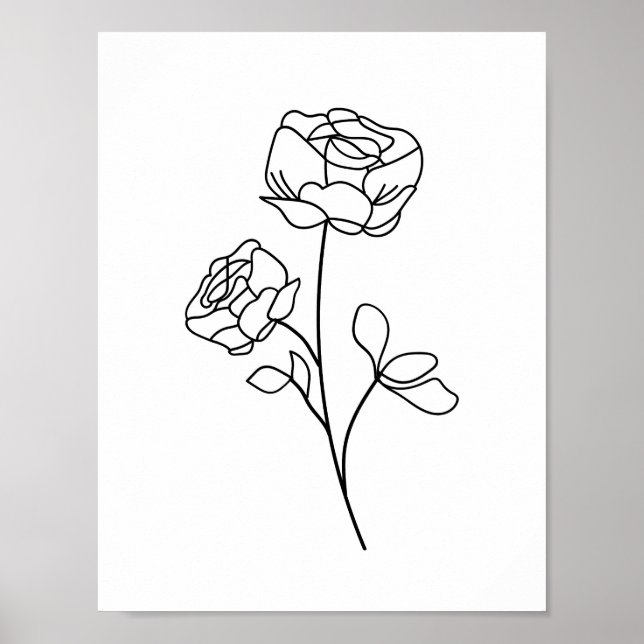 Rose Line Zeichnend minimalistisch, modern, kunstv Poster (Vorne)