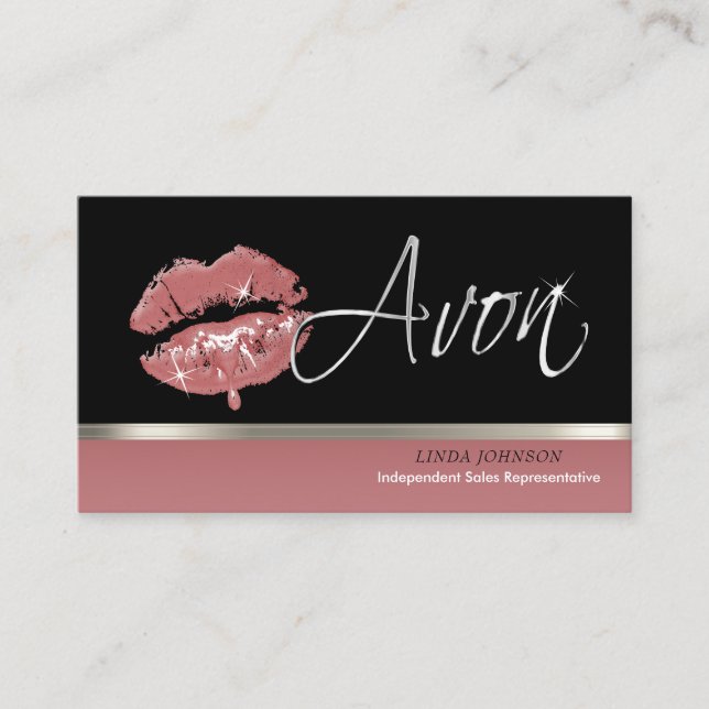 Rose Lipstick und Silber - Avon Visitenkarte (Vorderseite)
