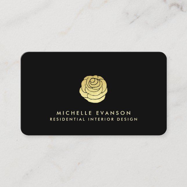 Rose Logo Imitate Gold Foil Elegante Einfache Schw Visitenkarte (Vorderseite)
