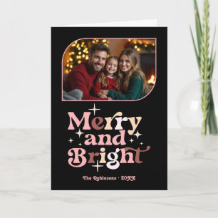 Rose Luxe Merry und Bright Retro Weihnachts-Foto Feiertagskarte