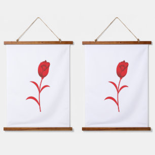 Rose Madder, Lava Red, Blumendesign Wandteppich Mit Holzrahmen