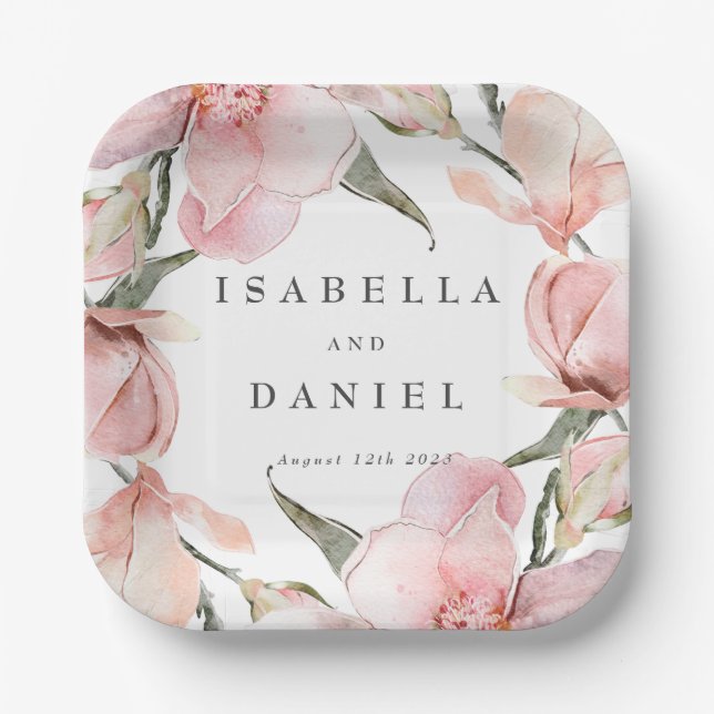 Rose Magnolia Custom Wedding Napkins Pappteller (Vorderseite)
