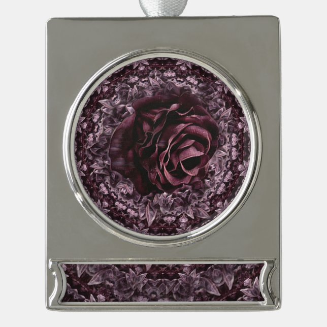 Rose Mandala Banner-Ornament Silber (Vorderseite)