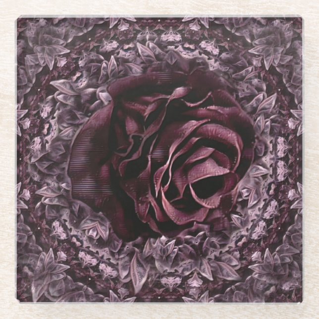 Rose Mandala Glasuntersetzer (Vorderseite)