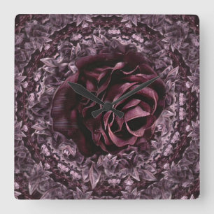 Rose Mandala Quadratische Wanduhr