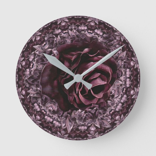 Rose Mandala Runde Wanduhr (Vorderseite)