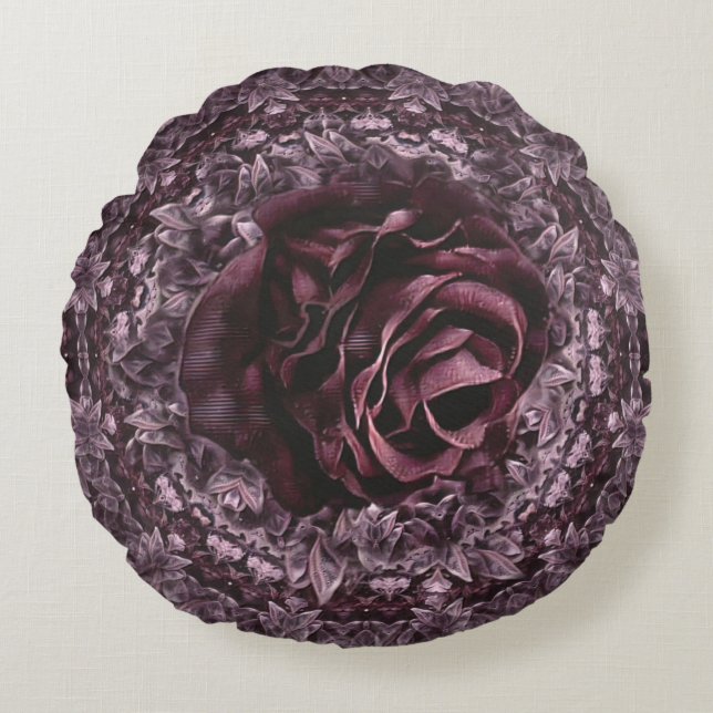 Rose Mandala Rundes Kissen (Vorderseite)