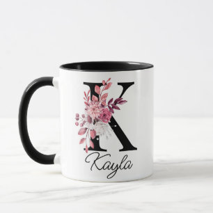Rose Mauve Floral Letter K Monogram Initial Tasse