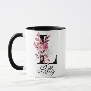 Rose Mauve Floral Letter L Monogram Initial Tasse