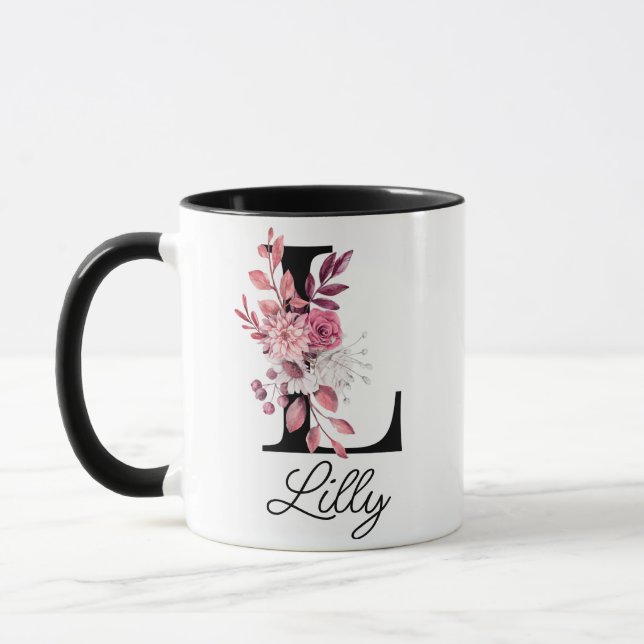 Rose Mauve Floral Letter L Monogram Initial Tasse (Links)