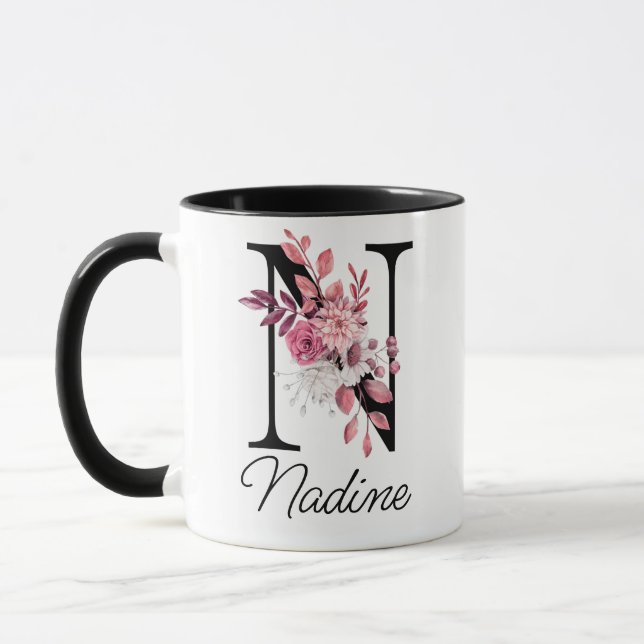 Rose Mauve Floral Letter N Monogram Initial Tasse (Links)