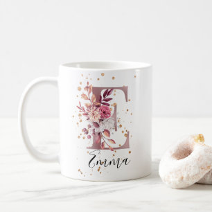 Rose Mauve Pink Floral Monogram Letter E Kaffeetasse