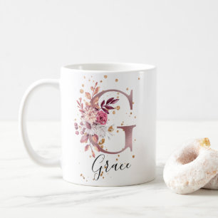 Rose Mauve Pink Floral Monogram Letter G Kaffeetasse