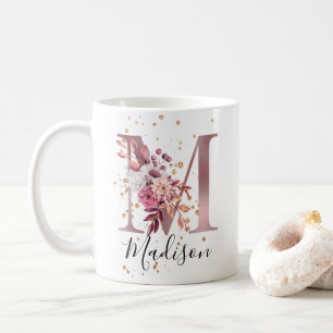 Rose Mauve Pink Floral Monogram Letter M Kaffeetasse