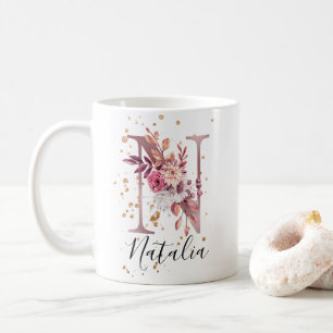 Rose Mauve Pink Floral Monogram Letter N Kaffeetasse