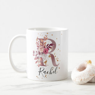 Rose Mauve Pink Floral Monogram Letter R Kaffeetasse