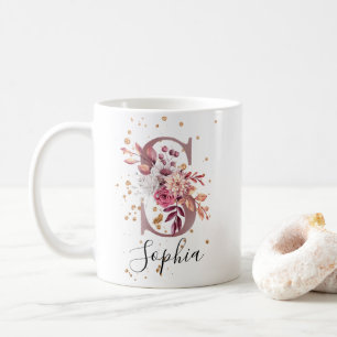 Rose Mauve Pink Floral Monogram Letter S Kaffeetasse