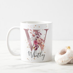 Rose Mauve Pink Floral Monogram Letter W Kaffeetasse