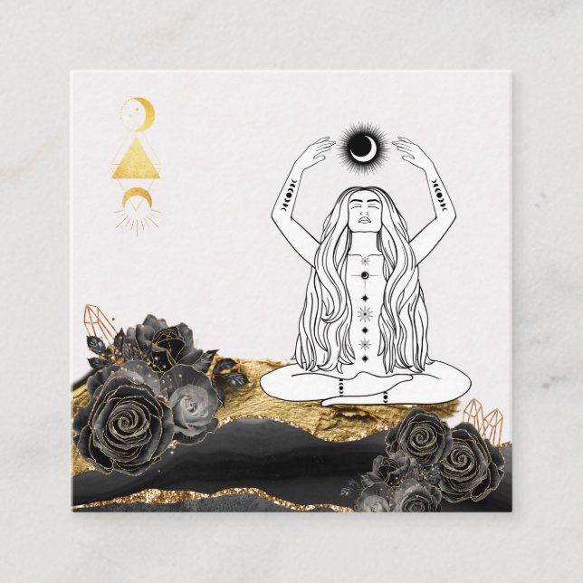 *~* Rose Meditation Moon Luna Boho Goddess Yoga  Quadratische Visitenkarte (Vorderseite)