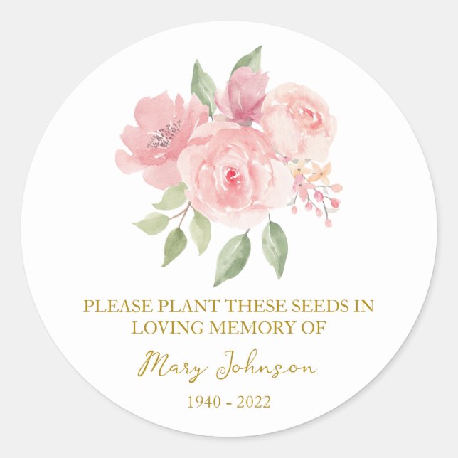 Rose Memorial Funeral Seed Packet Runder Aufkleber (Vorderseite)
