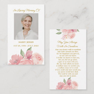 Rose Memorial Photo Funeral Prayer Card Visitenkarte