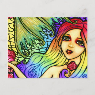 Rose Mermaid Hübsch Rainbow Girl Postcard Postkarte