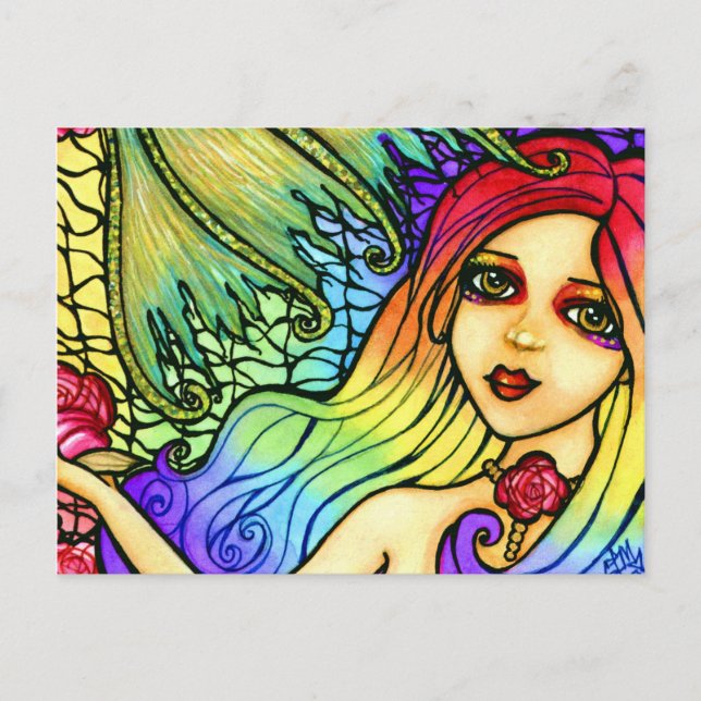 Rose Mermaid Hübsch Rainbow Girl Postcard Postkarte (Vorderseite)