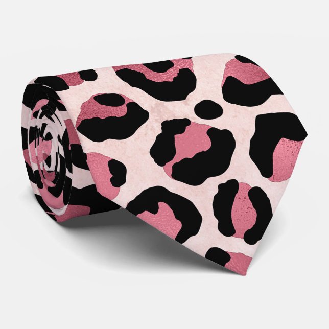 Rose Metallic Leopardendruck Krawatte (Gerollt)
